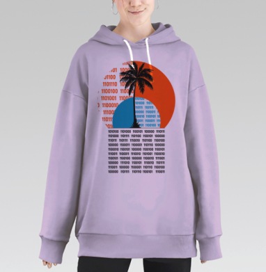 Пальма с кодом в цифровой тематике двоичный код, Hoodie Long Oversize Fiolet