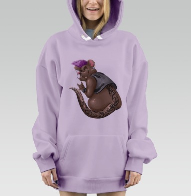 Панк крыса со стильными татуировками и жилеткой, Hoodie Mjhigh Dig Mel, Fiolet, утепленная