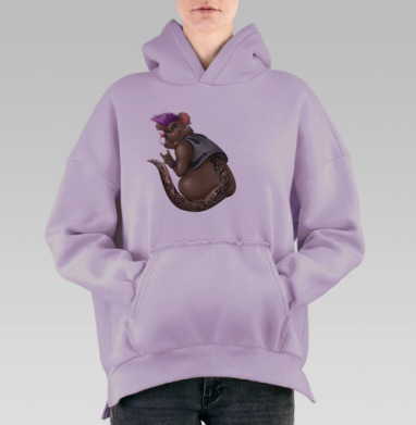 Панк крыса со стильными татуировками и жилеткой, Hoodie Oversize Fiolet, утепленная