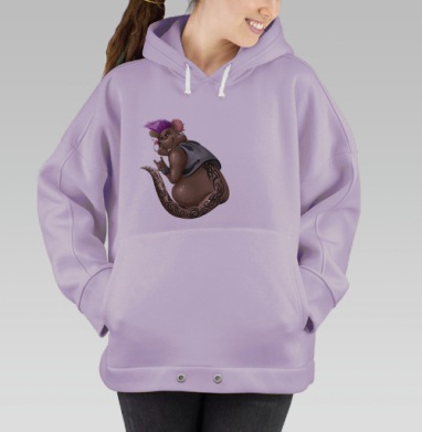 Панк крыса со стильными татуировками и жилеткой, Hoodie Oversize Fiolet