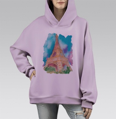 Париж, я люблю тебя, Hoodie Mono Fiolet, оверсайз, утепленная
