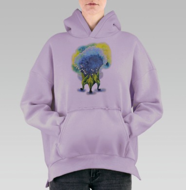Паттерн с ландышами, Hoodie Oversize Fiolet, утепленная