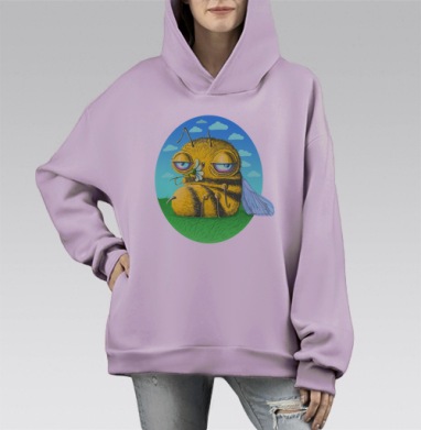 Пчела с ромашкой, Hoodie Mono Fiolet, оверсайз, утепленная