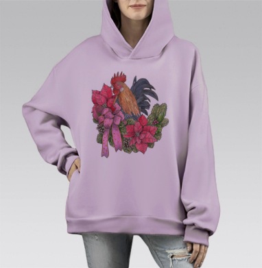 Петух с венком, Hoodie Mono Fiolet, оверсайз, утепленная