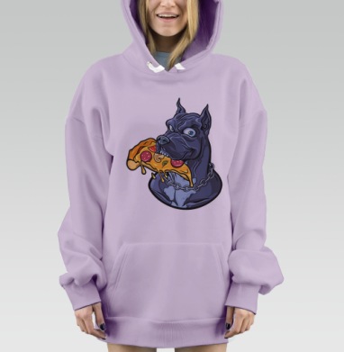 Питбуль с пиццей на ярком фоне пиццей на ярком фоне, Hoodie Mjhigh Dig Mel, Fiolet, утепленная