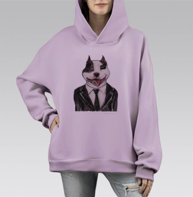 Питбуль в костюме, Hoodie Mono Fiolet, оверсайз, утепленная