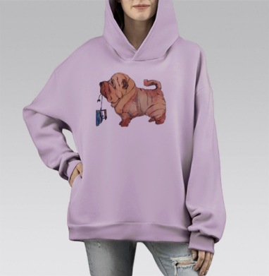 Погладь песика, Hoodie Mono Fiolet, оверсайз, утепленная