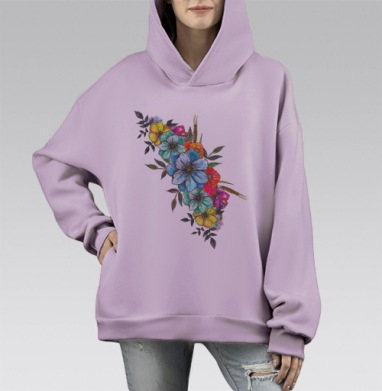 Полевой букет, Hoodie Mono Fiolet, оверсайз, утепленная