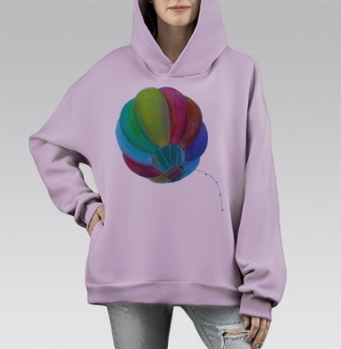 Полосатый воздушный шар, Hoodie Mono Fiolet, оверсайз, утепленная