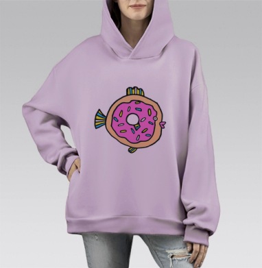 Пончиковая рыба, Hoodie Mono Fiolet, оверсайз, утепленная