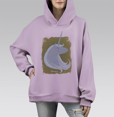 Пони единорог, Hoodie Mono Fiolet, оверсайз, утепленная