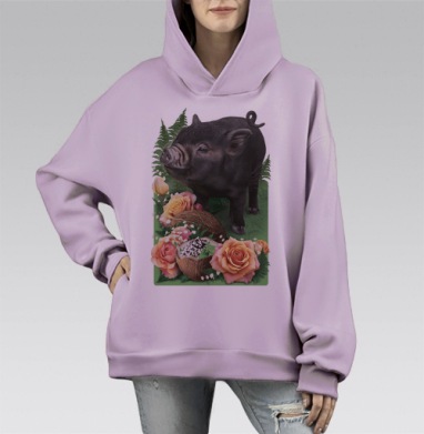 Поросенок, Hoodie Mono Fiolet, оверсайз, утепленная