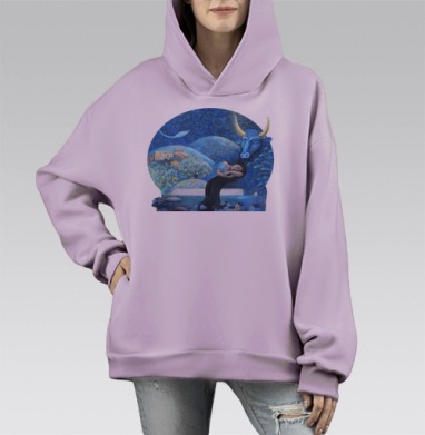 Сон с мифическим быком: мистический сюрреализм, Hoodie Mono Fiolet, оверсайз, утепленная