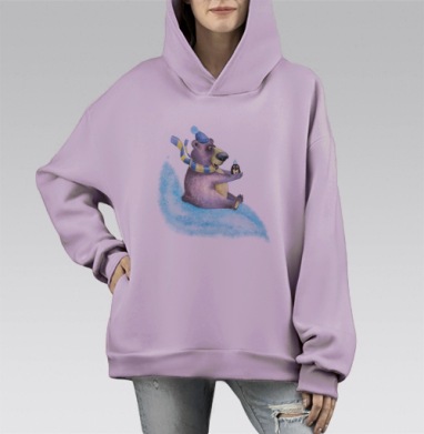 Прокатились с ветерком, Hoodie Mono Fiolet, оверсайз, утепленная