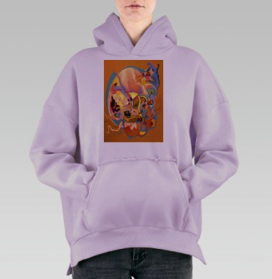 Психоделическое лицо оранжево синее белое красное желтое, Hoodie Oversize Fiolet, утепленная