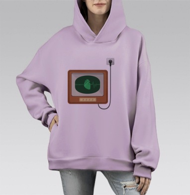 Пульс сердца, Hoodie Mono Fiolet, оверсайз, утепленная