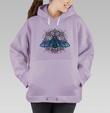 Пурпурный жук с расправленными крыльями на синем фоне, Hoodie Oversize Fiolet