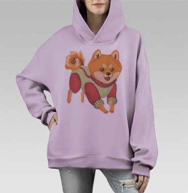 Радостный песик, Hoodie Mono Fiolet, оверсайз, утепленная