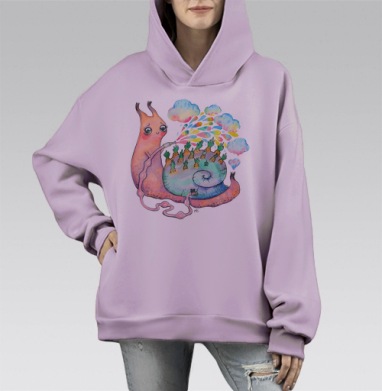 Радужная улитка поливает огород, Hoodie Mono Fiolet, оверсайз, утепленная