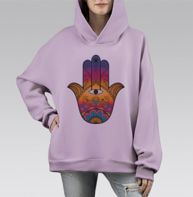Радужная хамса, Hoodie Mono Fiolet, оверсайз, утепленная