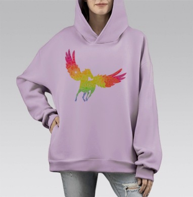 Радужный пегас, Hoodie Mono Fiolet, оверсайз, утепленная