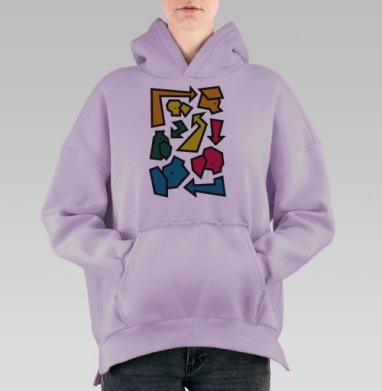 Разноцветные стрелки направления с черной обводкой, Hoodie Oversize Fiolet, утепленная