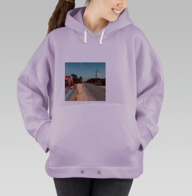 Ретро автомобиль на дороге к новым приключениям, Hoodie Oversize Fiolet