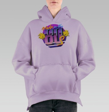Ретро колорит восьмидесятых с пальмами и неоновыми деталями, Hoodie Oversize Fiolet, утепленная