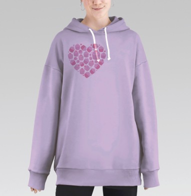 Розовые капкейки в форме сердца выложены всегда рядом, Hoodie Long Oversize Fiolet