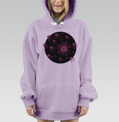 Розовые медузы в космосе создают эффект движения вверх, Hoodie Mjhigh Dig Mel, Fiolet, утепленная