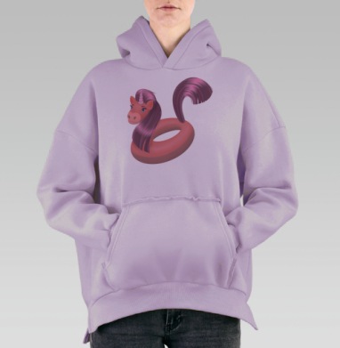 Розовый единорог с сиреневой гривой и плавным хвостом, Hoodie Oversize Fiolet, утепленная
