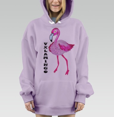 Розовый фламинго с надписью креативный визуальный элемент, Hoodie Mjhigh Dig Mel, Fiolet, утепленная