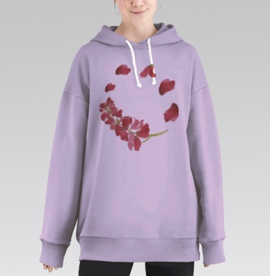 Розовый гиацинт в нежном круге цветов акварель, Hoodie Long Oversize Fiolet