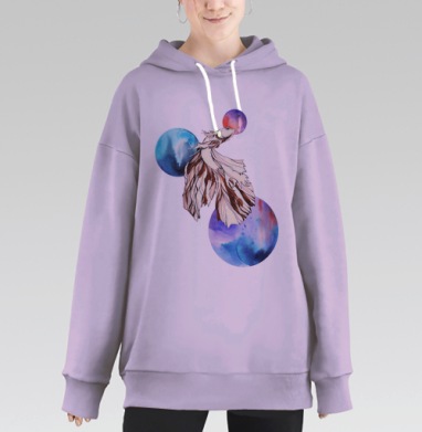 Рыбка и акварель, Hoodie Long Oversize Fiolet