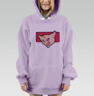 Рычащий кот единорог агрессия и энергия на фоне, Hoodie Mjhigh Dig Mel, Fiolet, утепленная
