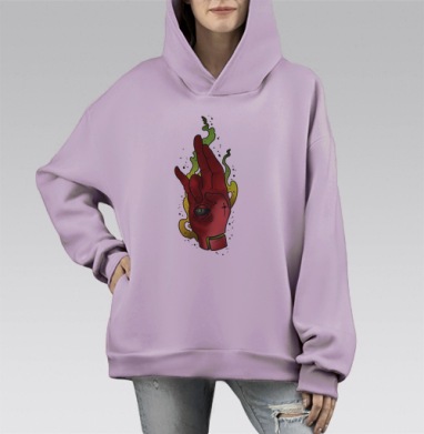 Рука Дьявола, Hoodie Mono Fiolet, оверсайз, утепленная