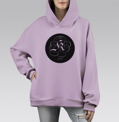 Элегантный готический логотип KADYCH с каллиграфией, Hoodie Mono Fiolet, оверсайз, утепленная