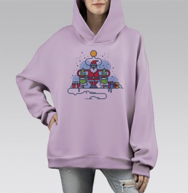 Санта подчиняется Луне, Hoodie Mono Fiolet, оверсайз, утепленная
