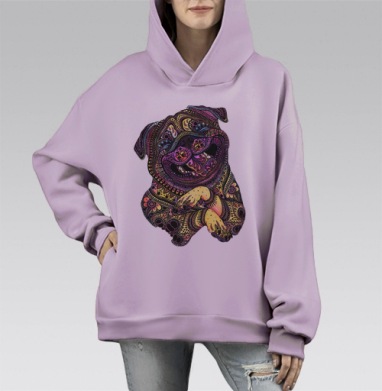 Счастливый мопс, Hoodie Mono Fiolet, оверсайз, утепленная