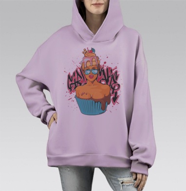 Сексуальная девушка кекс в граффити стиле, Hoodie Mono Fiolet, оверсайз, утепленная