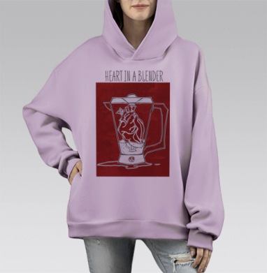 Сердце в блендере, Hoodie Mono Fiolet, оверсайз, утепленная