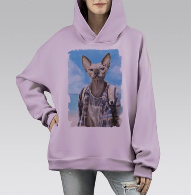 Сфинкс турист, Hoodie Mono Fiolet, оверсайз, утепленная