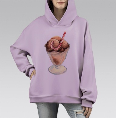 Шоколадное мороженое и Джей, Hoodie Mono Fiolet, оверсайз, утепленная