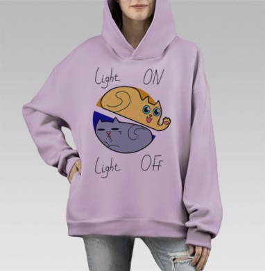 СИЛА СВЕТА И КОТЫ, Hoodie Mono Fiolet, оверсайз, утепленная