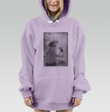 Силуэт человека за стеклом с тенями одиночество внутренней борьбы, Hoodie Mjhigh Dig Mel, Fiolet, утепленная