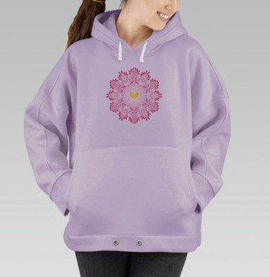 Симметричное сердце мандала с узорами в бордовом цвете, Hoodie Oversize Fiolet