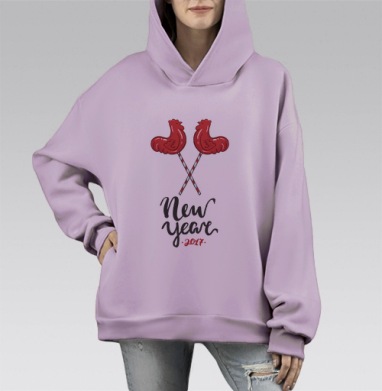 Символ нового года, Hoodie Mono Fiolet, оверсайз, утепленная