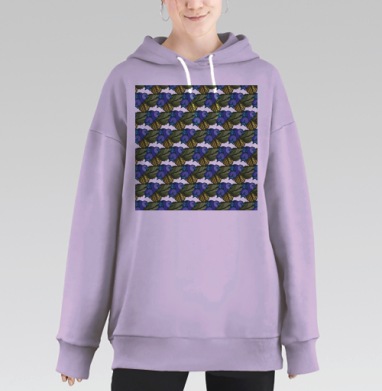 Синие пчелы на зеленых листьях для природы и экосистемы, Hoodie Long Oversize Fiolet