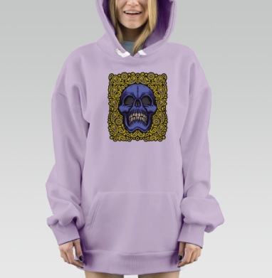 Синий череп в жёлтых узорах для черепа, Hoodie Mjhigh Dig Mel, Fiolet, утепленная