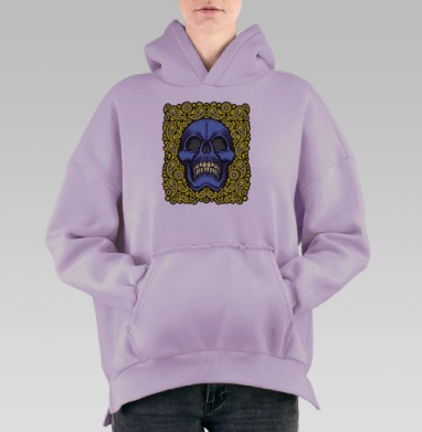 Синий череп в жёлтых узорах для черепа, Hoodie Oversize Fiolet, утепленная